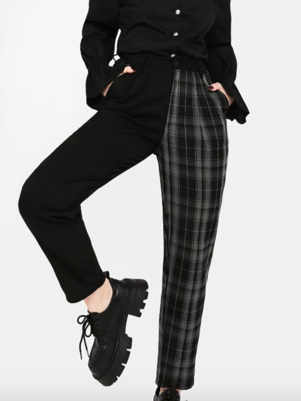 Disturbia Checkmate High Waist Tapered Trousers